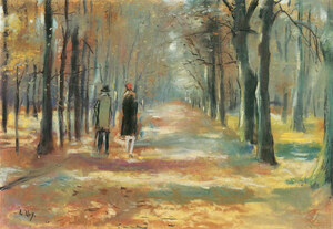 Couple walking in the woods